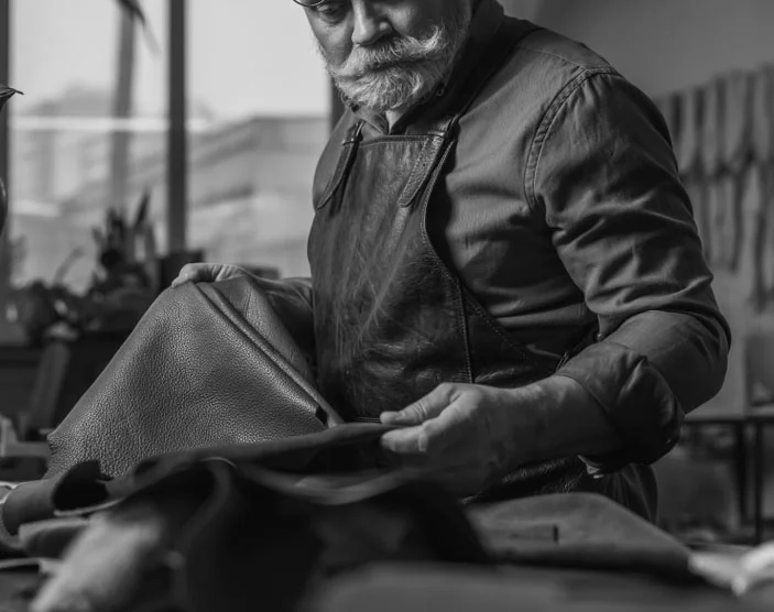 Selective,Focus,Of,Senior,Cobbler,Holding,Pieces,Of,Genuine,Leather